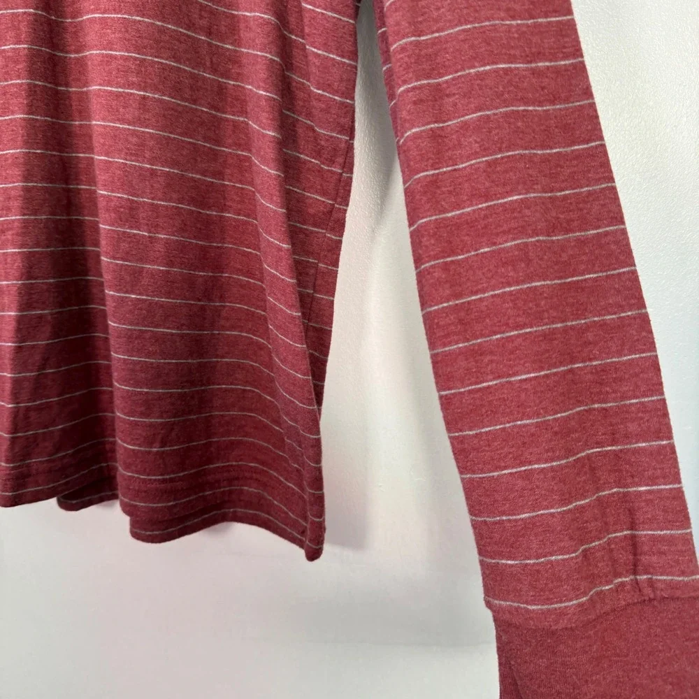 St Johns Bay Mens XL Henley Shirt Long Sleeve Burgundy Grey‎ Striped Super Soft
